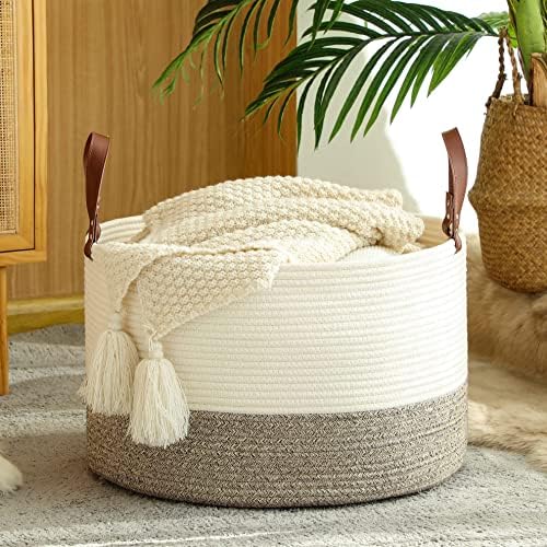 Голяма кошница за одеяла от Памук въже KAKAMAY (20 x 13), Тканая Кошница за детски дрехи, Кошница за одеала