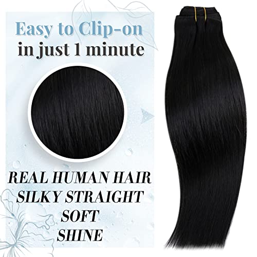 Купувайте заедно, спестете повече RUNATURE Black Clip in косата Истинска Шнола за човешки Косъм косата # 1Б Натурален Черен 18 Инча 105 грама и 16 Инча, 105 г