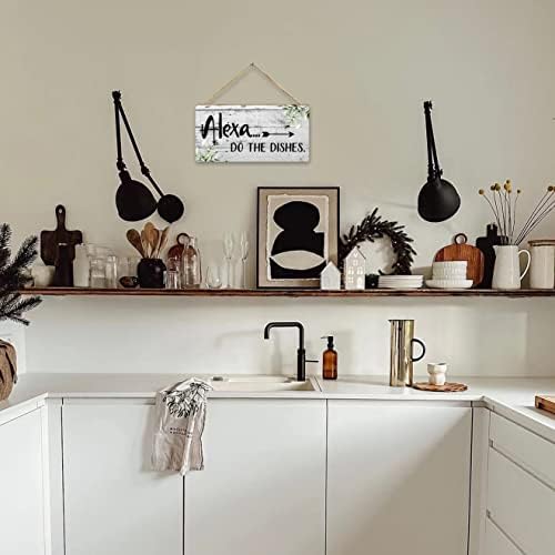 Забавна Табела с Принтом Дървена дъска за Домашна Кухня - Alexa Do the Dishes, Модерна Стенни Знак за Кухня в Фермерска къща