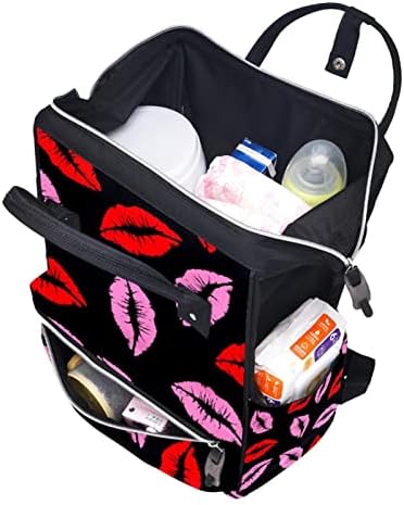 Пътен Раница GUEROTKR, Чанта За Памперси, Рюкзачные Чанти За Памперси, безшевни розови червени устни с черен модел