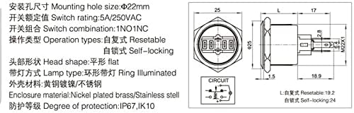 HEPUP 22 mm 25 mm Лазерно пръстен за спиране на стартиране на двигателя с подсветка Незабавен ключ ключ + CE + RoHS (Цвят: Зеленый22 мм, Размер: 22 ММ_LED Напрежение 6)