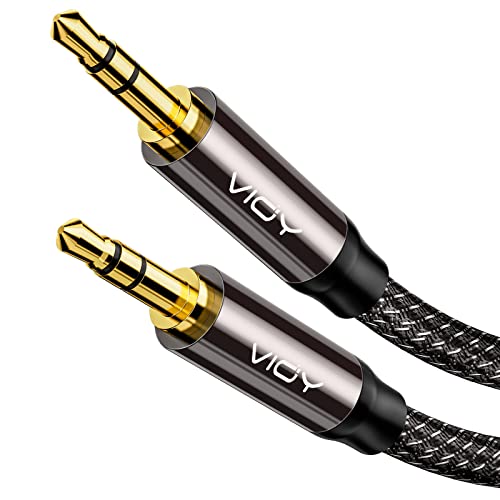 Кабел VIOY Aux (6 фута), [Меден корпус, Hi-Fi звук] Помощен кабел в оплетке 3,5 мм мъж към мъж, който е съвместим със слушалки,