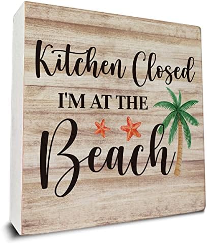 Кухнята е Затворена, Аз съм на плажа, Дървена Кутия, Знак, Интериор на Маса, Плажен Къща, Дървена Кутия, Знак за Домашно