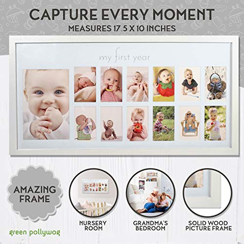 Зелен Полливог | Рамка за първата година от живота на детето | Рамка-Колаж за вашето дете Бял цвят | Фоторамка 12 месеца