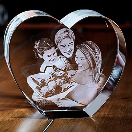 Arokimi 3D Crystal Photo Персонализирани Гравиран Снимки във формата На Сърце От Кристал Запомнящ се Подарък (Средно)