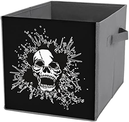 Разбрызгиватель Черепа Сгъваеми Кутии За Съхранение Printd Тъканни Кошница-Кубчета Кутии с Дръжки за Дрехи, Играчки, 11x11x11