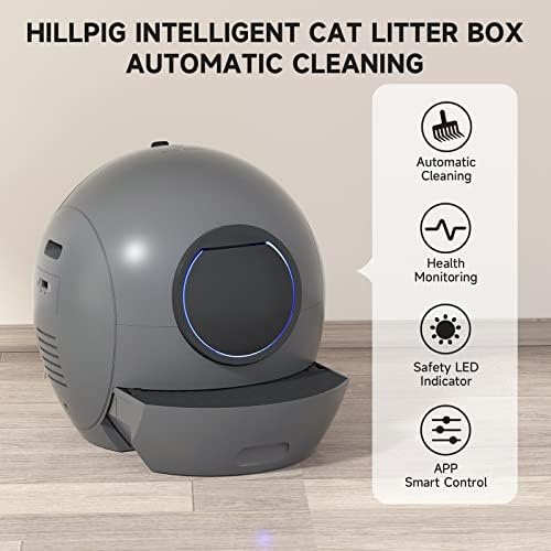 Самопочистващ кутия за котешки тоалетни Hillpig: Много Голям Автоматична кутия за котешки тоалетни с управление чрез приложение, сигурно оповещением и умен монитор з?