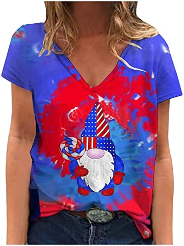 На 4 юли Върховете на Дамски Тениски с Американския Флаг, Тениска с Къс ръкав и V-образно деколте, Патриотични Тениски, Блузи