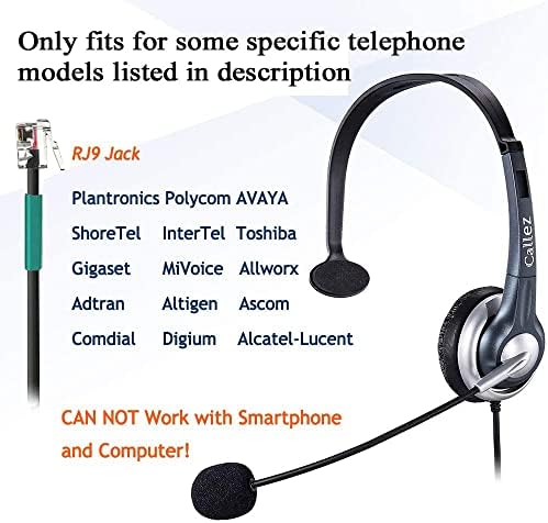 Жичен Телефон слушалка Callez RJ9 Моно с микрофон с шумопотискане, Подходящи за ShoreTel 230 420 480 Polycom VVX310 VVX311 VVX410 VVX411 Avaya 1408 1416 5410 офис на стационарни телефони на НЕК Nortel W300A1