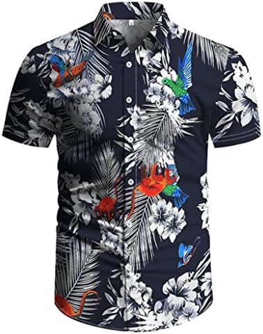 BUYJYA/ Мъжка Риза с флорална Принтом, Къси Хавайски Комплекти от 2 теми, Всекидневни Спортен Костюм с флорални принтом копчета,