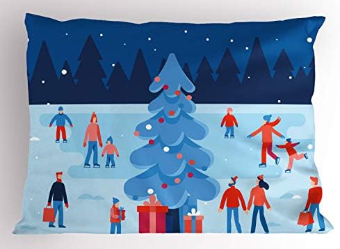 Имитация на възглавници на кънки Ambesonne, анимационни серии Зимна Коледна Елха, Щастливи Хора и Снежна прогноза