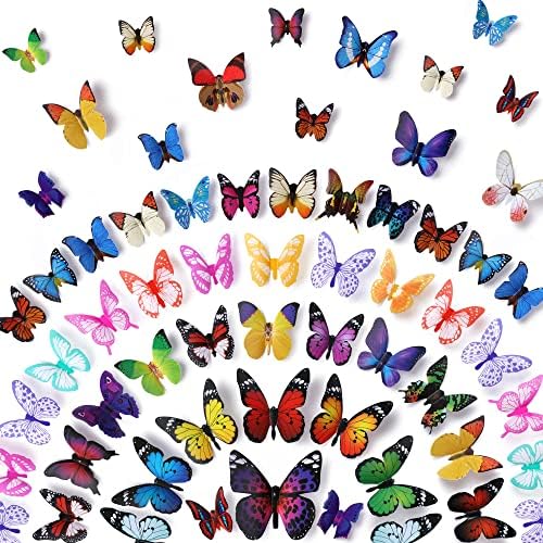 80ШТ 3D Пеперуда Стенни Декоративни Цветни 4 Стила на Пеперуда PVC Стикери За Стена Занаяти САМ Подвижна Домашен Арт Декор