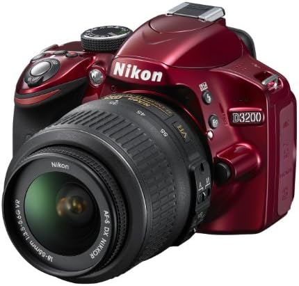 Цифров slr фотоапарат Nikon D3200 с резолюция до 24.2 Мегапиксела CMOS с вариообектив NIKKOR 18-55 mm f/ 3,5-5,6 AF-S DX VR NIKKOR (червен)