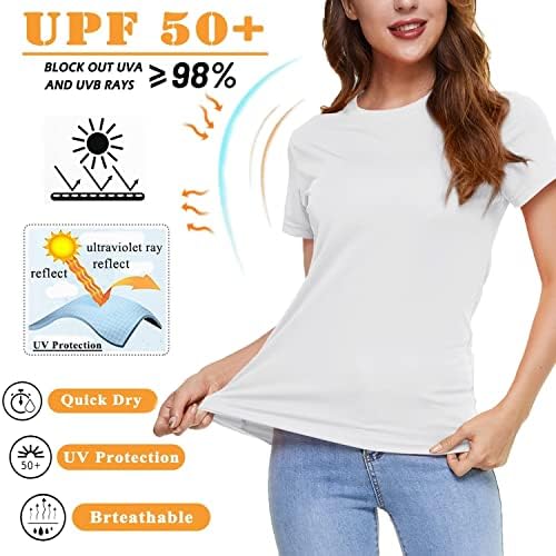 KEFITEVD Женска Тениска с къс ръкав UPF 50 + Защита От Слънцето бързо съхнещи Спортни Ризи За тренировки, Топ за Джогинг