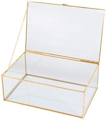 Smart Wyche 10,8 Стъклена кутия за спомен с панти капак за жени и Момичета, Подходяща за съхранение на бижута, украшения, цветя и много Други, Реколта Латунная рамка (голяма