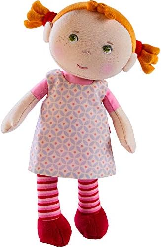 HABA Snug Up Doll Andrej - Мека кукла 10 инча с червени гъвкави проводници в Розова рокля - Машинно пране - от 18 месеца