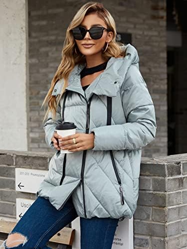Якета EDWOL за жени - Пуховое зимно палто с качулка на експозиции (Цвят: бледо синьо, Размер: XX-Large)