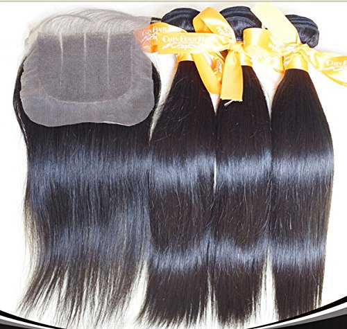 DaJun Hair 8A Затваряне от 3 Части С лъчите права Коса Индийския Виргинского Плетене Комплект от 3 греди И затваряне на Естествен Цвета8 затваряне + 8 1212 патици