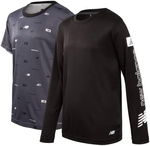 Спортна тениска New Balance за момчета - от 2 опаковки спортни ризи Active Performance Dry-Fit с къс и дълъг ръкав