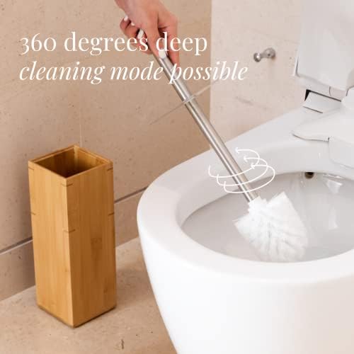 Средство за почистване на тоалетната чиния от бамбук GOBAM с държач за всички видове Казанчета - Скритата четка за тоалетна от неръждаема Стомана, Четка за почистване