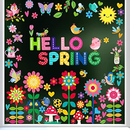 Здравей, Пролет-Лято алуминиева Дограма, Облицовка, Подвижни Гел Стикери с Пеперуди, Цветни Флорални Стикери за Стъкло