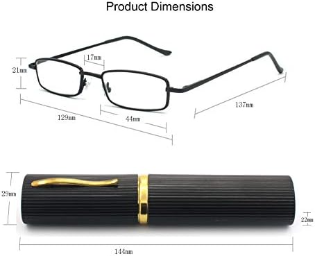 EYE ZOOM 5 Опаковки Тънки Метални Очила за четене с футляром-тръба за мъже и Жени, цветни