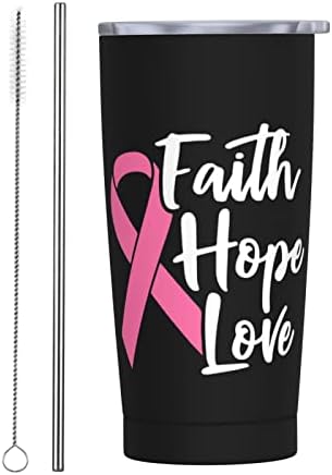 Чаша за Осъзнаване на Рак на млечната жлеза Faith Love Hope Със Сламен Чаша За Вода От Неръждаема Стомана С Двойни Стени