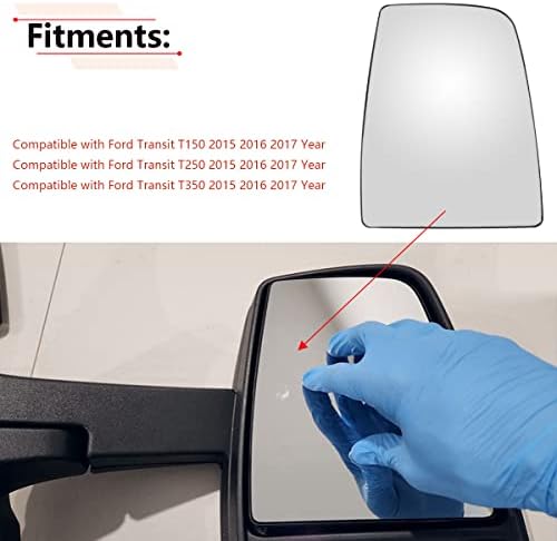 RLB-HILON Стъкло на горния огледало от страната на пътника с топъл и табела, Съвместимо с Ford Transit T150 T250 T350 2015
