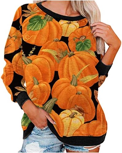 Жена Есента Случайни Пуловер с дълъг ръкав и кръгло Деколте, Свободна Блуза, Стилни Блузи с Графичен Принтом