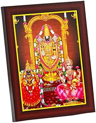зиг-заг Господ Шри Tirupati Венкатешвара Свами с Падмавати и Лакшми Деви Малка рамка на картина За Стената на масата с Малки