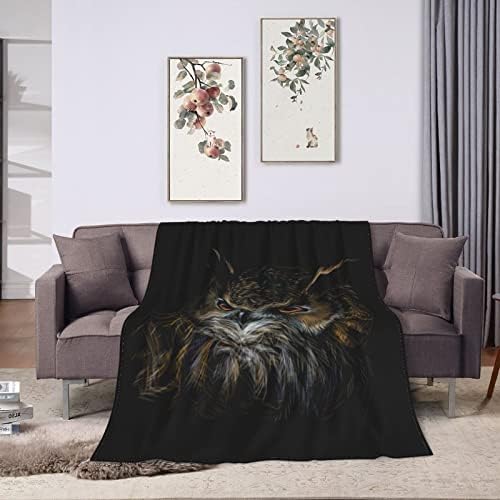 Одеяло с изображение на Совата, Реалистична Глава Животно, Плюшевое Флисовое Фланелевое Одеяло, Ултра Мек за Дивана-легло,