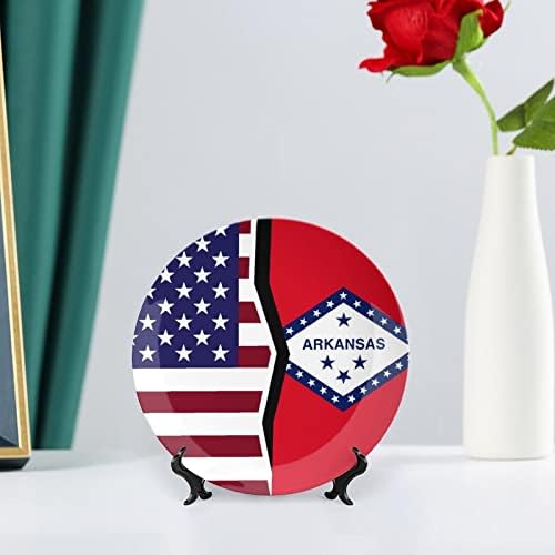 Декоративна Чиния с Флага на щата Арканзас, северна и южна АМЕРИКА, Кръгли Керамични Плочи с Поставка за
