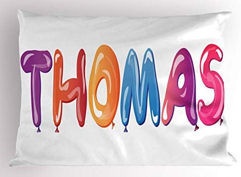 Имитация възглавници Ambesonne Thomas, един Колоритен Името на американски момче с Удоволствие Въздушни топки, Декоративна Калъфка Стандартен размер с принтом, 26 X 20, Мног?