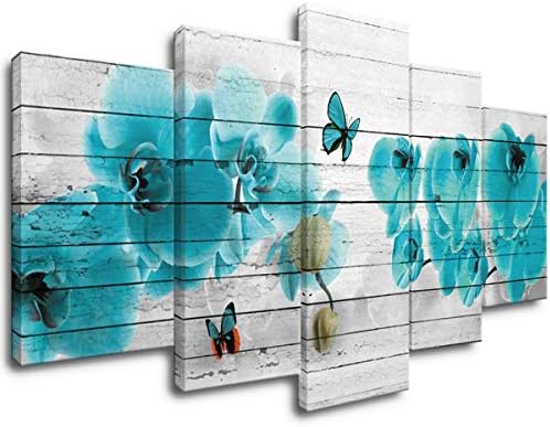 Тюркоаз Цвете Печат Върху Платно монтаж на стена Арт Голяма Синя Цветна Снимка на Интериор за Дневната, В Рамката на 30x60