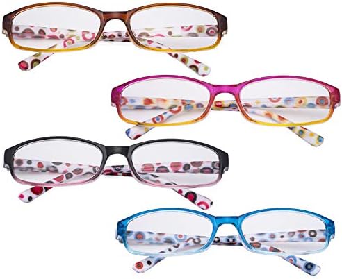 Eyekepper 4 Опаковки Женски Очила за четене - Сладък Ридеры с Цветен Модел на Точки в Храмовете за жените за Четене