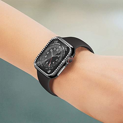Съвместим с Yolovie калъф за Apple Watch с фолио 40 мм за SE Series 6 5 4, лъскав калъф с Кристали, Кристали, Бронята, Защитна рамка за iWatch Момиче Women (40 мм черен)