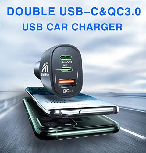 Зарядно за кола USB, C, Бързо зарядно за Кола за iPhone капацитет от 60 Вата с 3 порта, Двойна PD 30 W, QC 30 W и PPS 33 W, адаптер за Кола Type C Super Fast USB зарядно устройство за Запалка Quick Ch