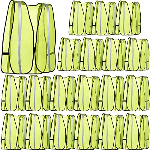 20 Опаковки Отразяваща жилетка повишена видимост, Зелен Мрежест жилетка Hi Vis със сребърни ивици, Лека неон