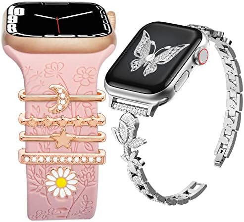 Оригинални окачване за каишка за Apple Watch (в комплект с каишка, iWatch с надпис) с розова каишка Bling за Apple Watch