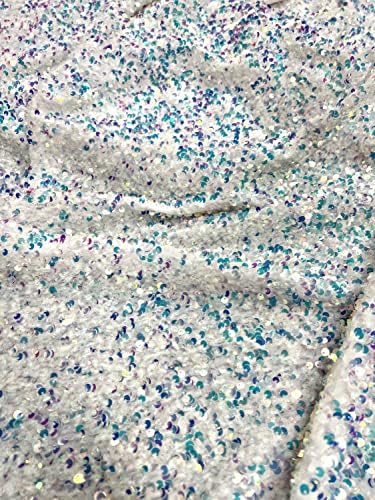Нови тъкани Daily Stephanie Преливащи се цветове, Сребристи пайети припокриване на Бяла Еластична Бархатную плат от The Yard