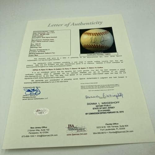 Нолан Райън Е Siver Подписа договор с бейсбольным клуб 300 Win Club с JSA COA - Бейзболни топки с автографи