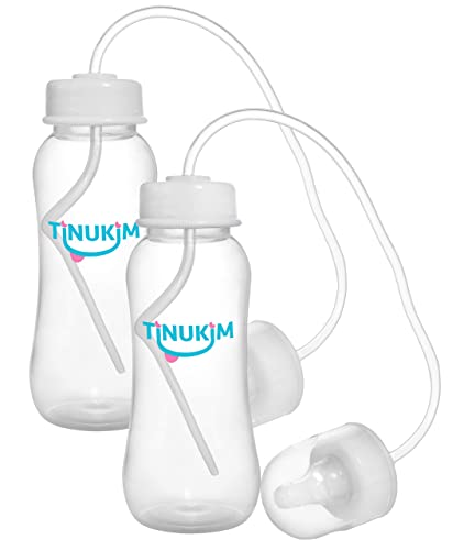 Детска бутилка за самостоятелно хранене Tinukim iFeed тегло 9 грама с една тръба - Система за хранене от Колики без ръце, Розово - 2 опаковки
