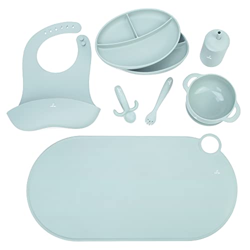 Детски силиконови набор от Juvitek, определени за хранене, Комплект чинии и мисок за деца с детска лъжица, вилица,