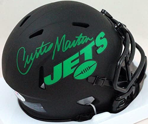 Мини-каска NY Jets Eclipse с автограф Кертиса Мартин - PSA/DNA * Зелен - Мини-каски NFL с автограф