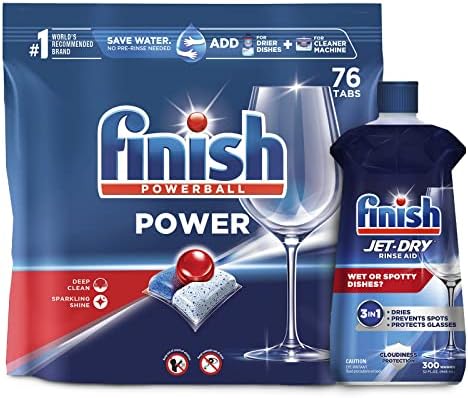Набор: Finish Power - 76 карата - Препарат за миене на съдове - Powerball - Таблетки за миене на съдове - Дюзи за миене на съдове & Finish Jet-dry, Препарат за измиване, за Унция Синьо 32 теч