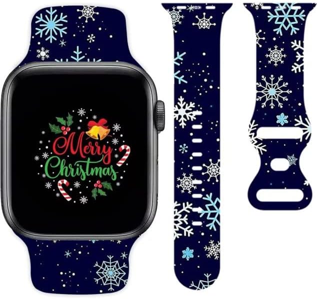 Коледен каишка за часовник, който е съвместим с Apple Watch 38 мм 40 мм 42 мм 44 мм за жени, мъже и Момичета, Регулируем Мек Силиконов спортен каишка във формата на Снежинки, вз