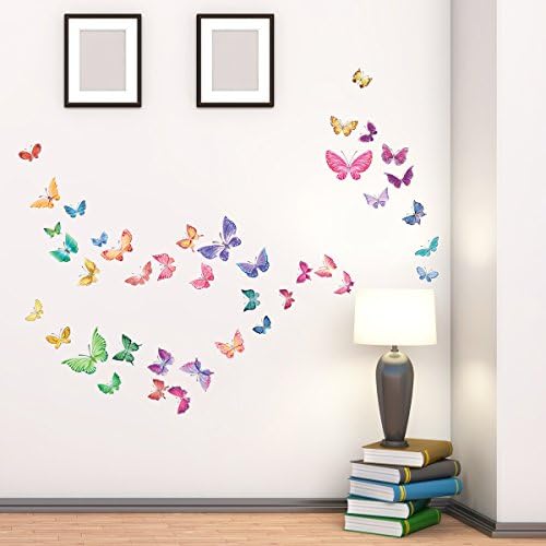 DECOWALL DS8-1602 Акварели Пеперуди Детски Стикери За Стена, Стикери за Стена Отклеиваются Подвижни Стикери