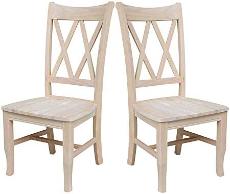 Международен идеен комплект от две места за хранене столове с двойна X-образна облегалка, 19,9 W x 22 G x 41,3 В дървено покритие