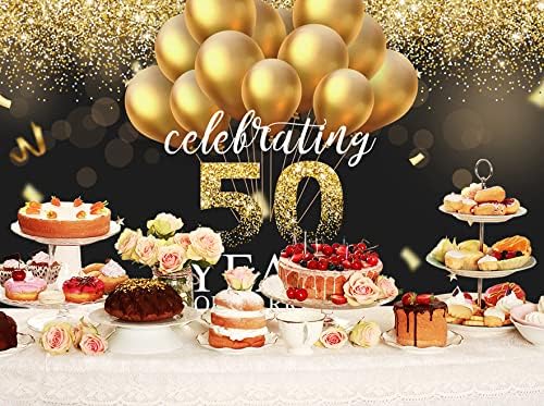 Ticuenicoa 7x5 фута Фона на честването на 50-годишнината от брака Черно-Златен Цветен Фон за честването на 50-годишнината от брака Поздрави с 50-годишнината на брака, за да пр