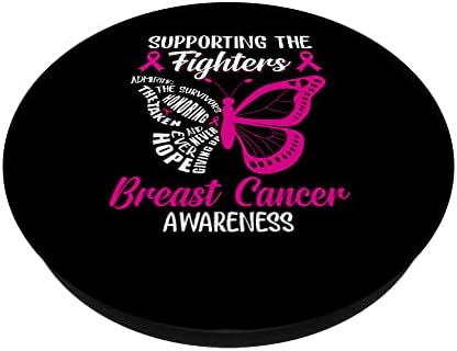 Информираността за рака на гърдата Support the Fighters Розова Пеперуда PopSockets С възможност за смяна на PopGrip